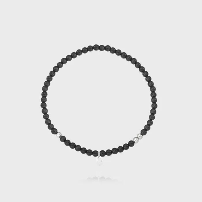 Bead Bonbon Onyx 3mm Ball White Silver Bracelet TBSSVW14183M-BK