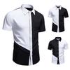 Camisa Casual de Manga Corta con Botones y Bloques de Color Blanco y Negro para Hombre