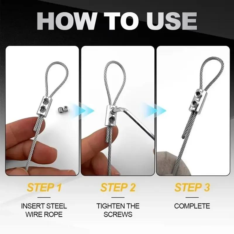 10PCS For 1/2mm Steel Wire Sling Clamps Double Holes Metal Copper Clip Stainless Steel Rope Sling Tool Fastening Accessories