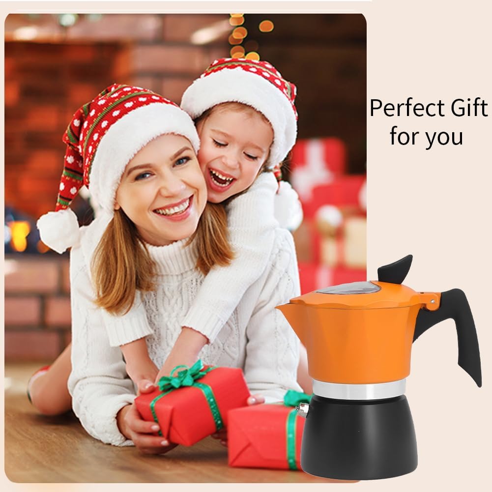 Aluminum Coffee Maker 150ML, Stovetop Moka Pot for Classic Italian and Cuban Cafe Brewing,15.2oz Orange and Black Octagonal Transparent Cover Cuban,