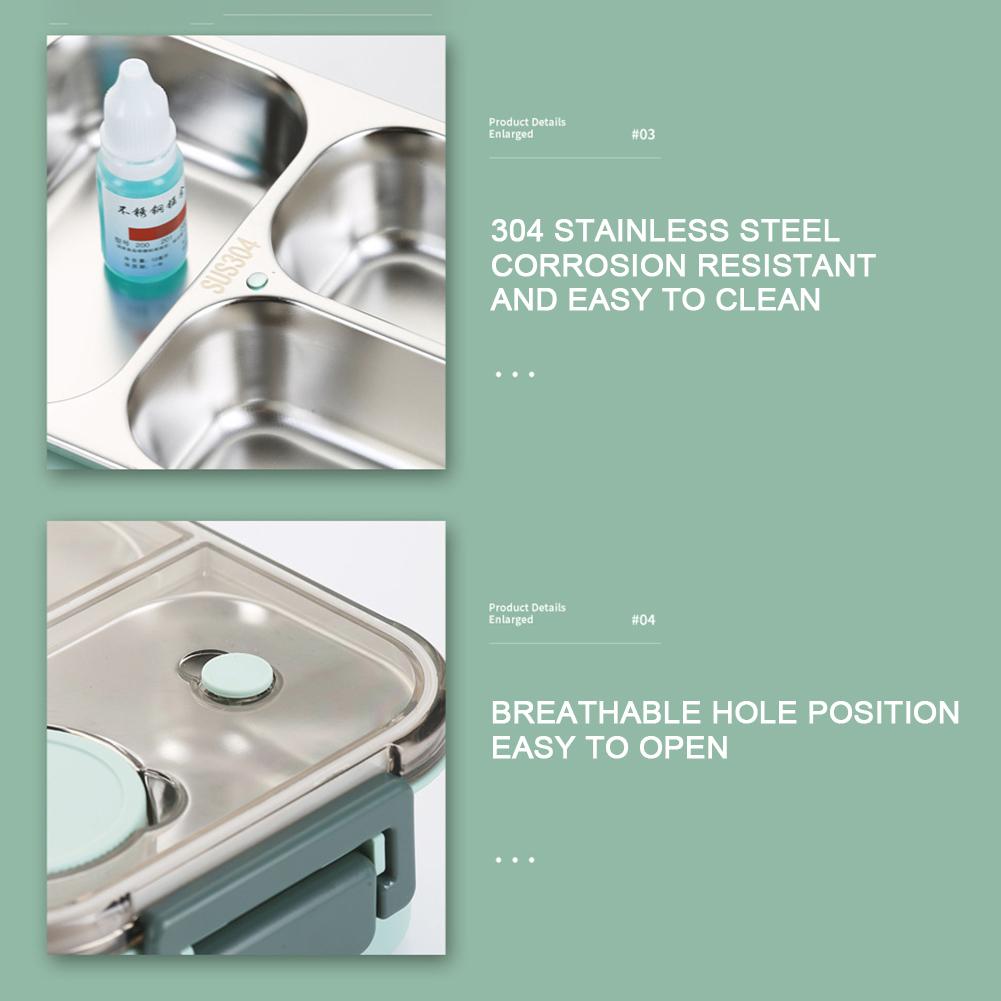 3 Compartment Insulated Bento Box Leak-Proof Sealing Multigrid Stainless Steel Food Freshing Lunch Box Container Outdoor Camping