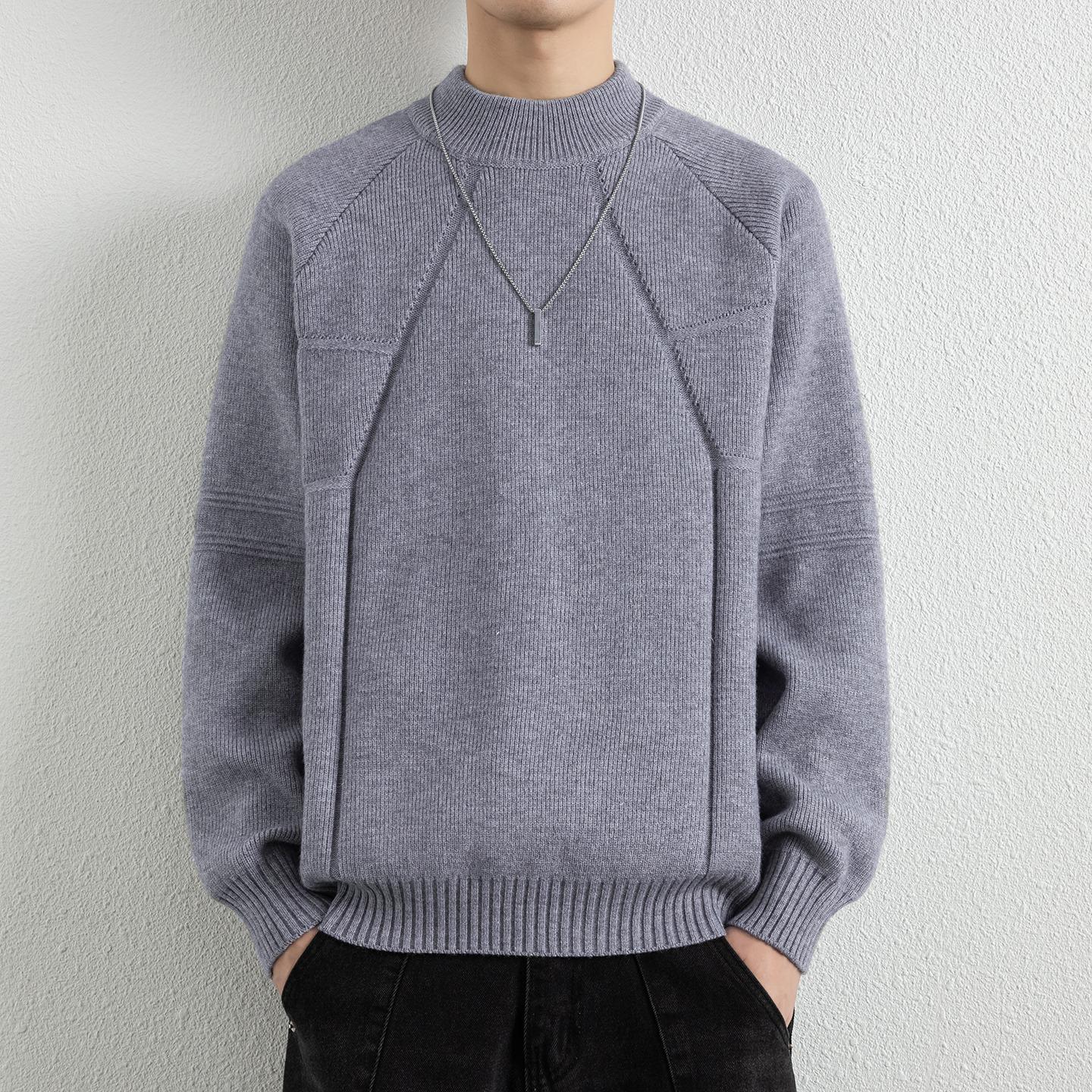 

Men s High-Neck Autumn/Winter Knit Sweater - Plus Velvet Warm Base Layer M сірий колір