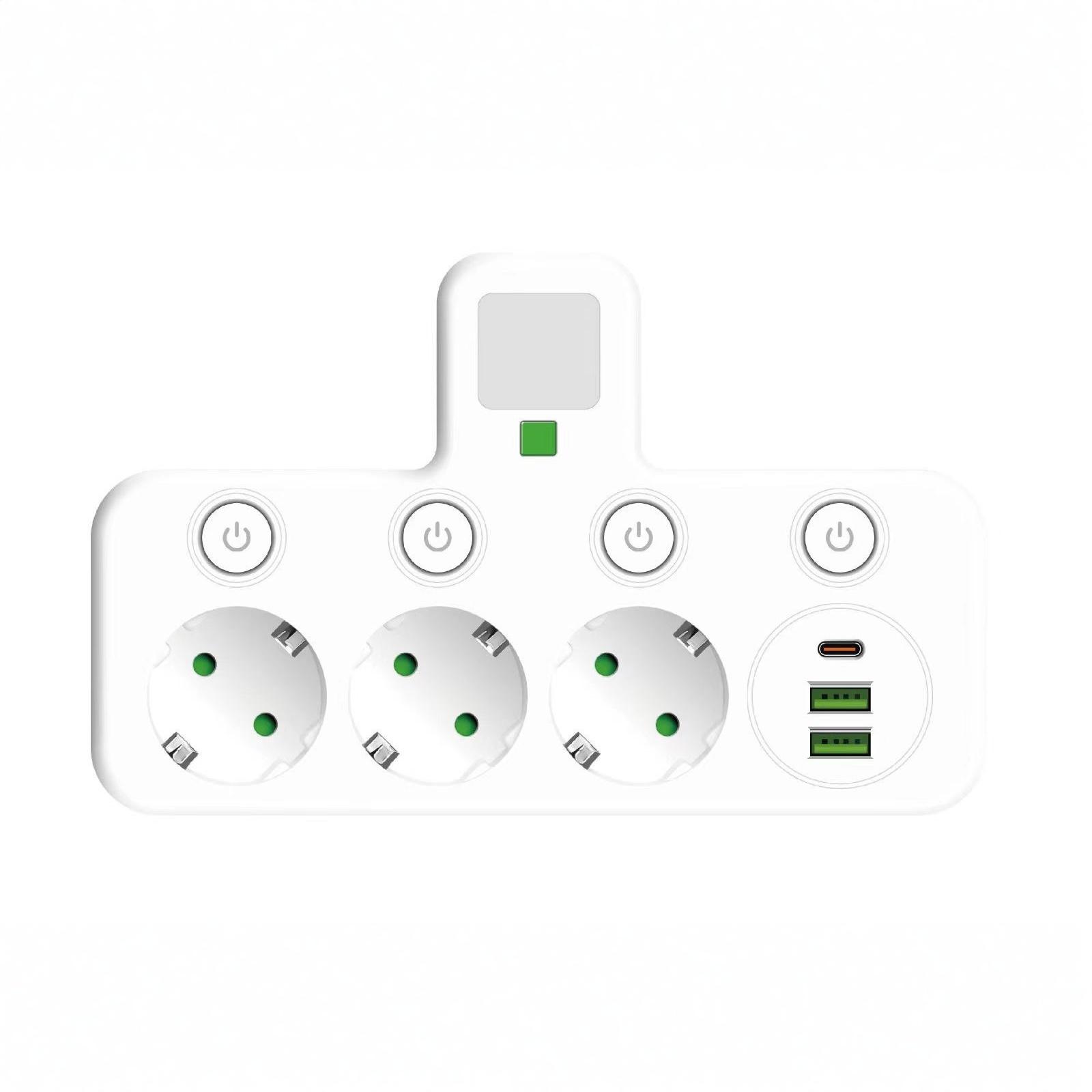 

4 - Port German EU Socket Power Strip USB Fast Charging with Independent & Overload one size білий