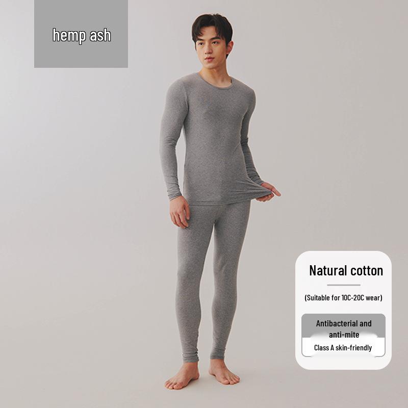 2025 Men's Slim-Fit Warm Thin Cotton Underwear Set - Class A Brushed Baby Cotton for Autumn
