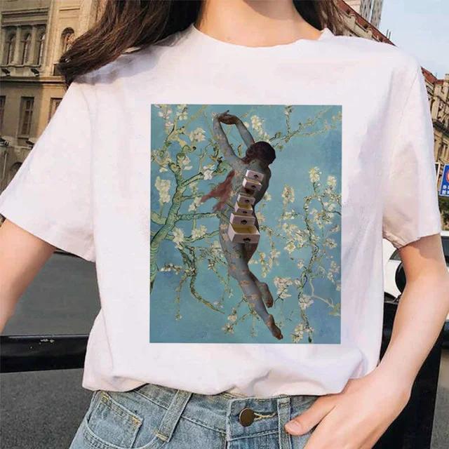 Women Clothes Summer Fashion Trendy Casual TShirt Van Gogh Cat Van Gogh Cat Art Oil Painting Printed T-Shirt Aesthetic Clothes