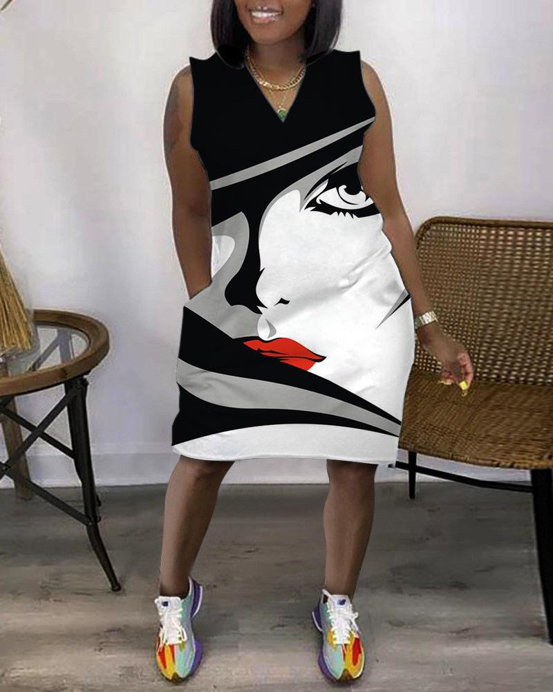 Foreign Trade Cross-border 2026 New Cross-border 3D Printing Outdoor Fashion Casual Loose Large Size Women's V-Neck Sleeveless