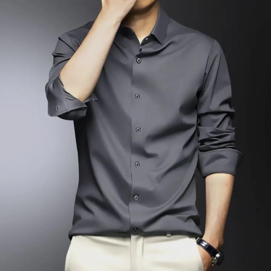 

Мужская рубашка с длинным рукавом, не мнется, деловой, профессиональный, повседневный, для вечеринок L серый