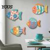 Decorative Wall Hanging Pieces 4PCS Aspen Wood Fish Decor, Colorful Seaside Bathroom Art Art, Beach Theme Plaques for Living Room Vintage Distressed