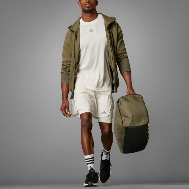 Adidas Hiit Airchill Logo Badge Stripe Print Workout Round Neck Short Sleeve T-Shirt Men Tops Misty-Pink White IS3736