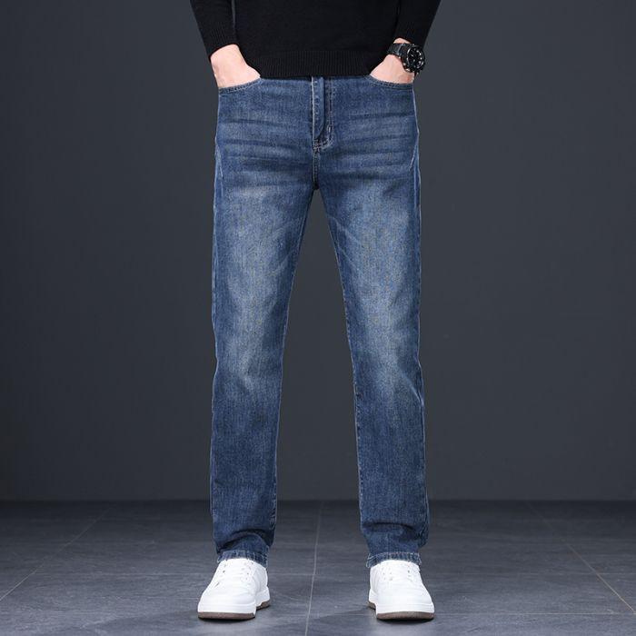 Trendy Blue-Gray Men's Plus Size Jeans - Straight, Loose Fit for Spring & Autumn