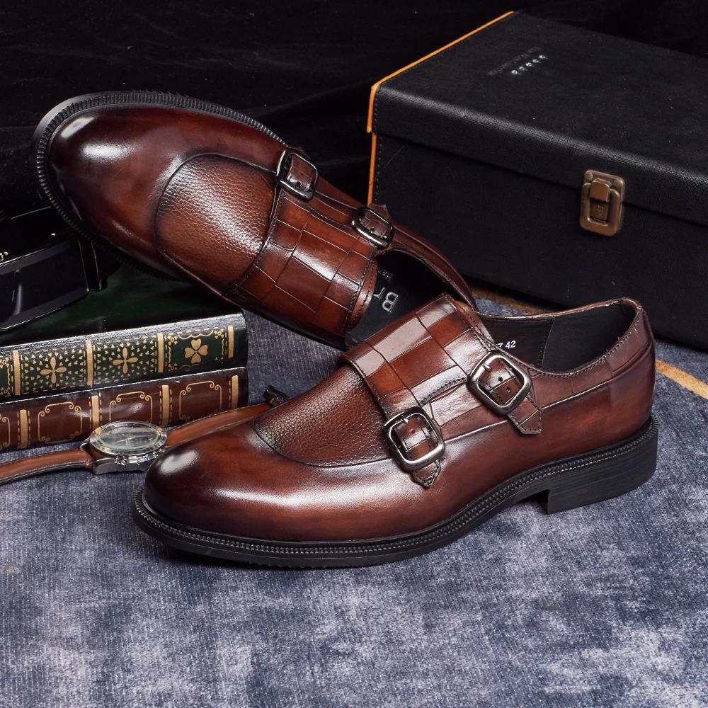 Fashion Men's British Derby Shoes 2025 Fashion Breathable Adjustable Buckle Business Casual Leather Shoes for Commuting And Wedding