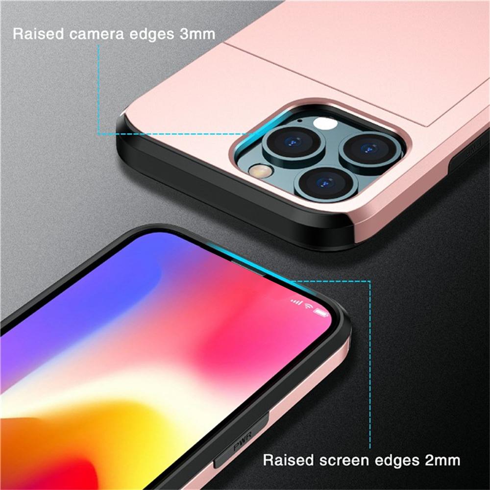 AMORUS For iPhone 14 Pro Case with Sliding Card Holder PC TPU Phone Back Cover