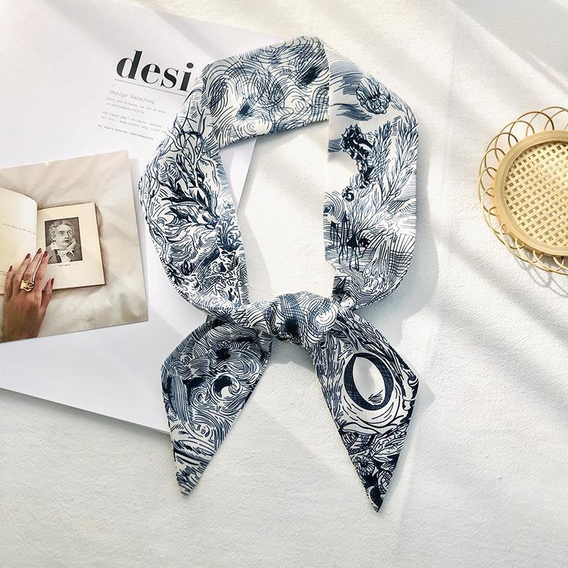 Eșarfă Lungă cu Imprimeu cu 26 de Litere, Bandă Subțire pentru Cap, Eșarfe de Gât, Bandă pentru Mâner de Geantă, Bandană, Elastic de Păr, Eșarfă de Gât, Eșarfe Mici de Mătase