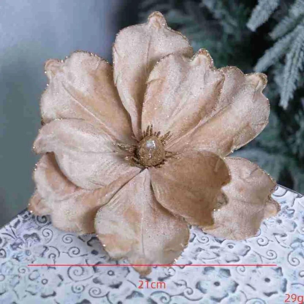 Christmas Gifts Artificial Poinsettia Glitter Flower 21cm Sequin 3D Simulation Magnolia Xmas Tree Decoration Flannel