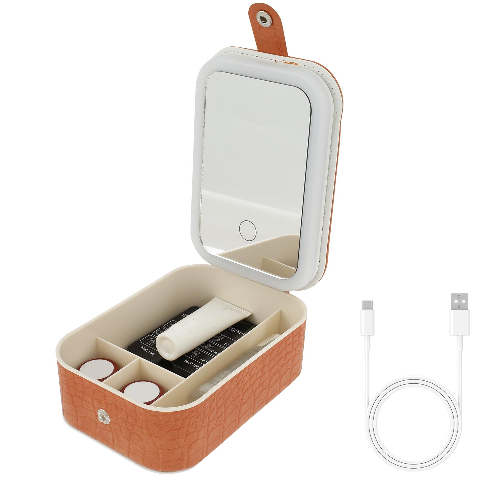 

Светодиодная подсветка для хранения косметики, футляр для косметики, держатель для зеркала, кожаный, портативный, дорожный, водонепроницаемый, регулируемая яркость оранжевый