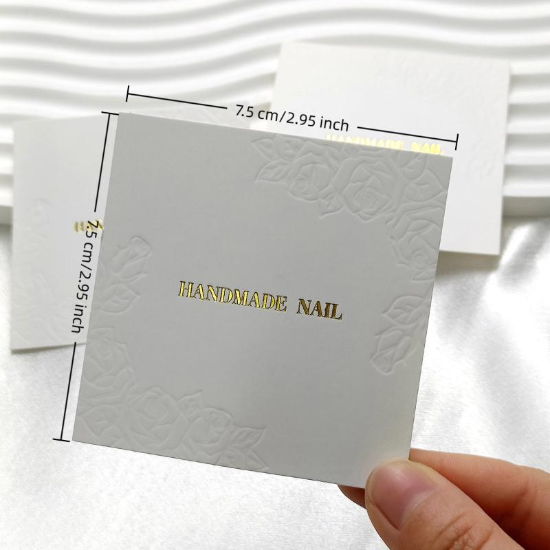 

20 Sheets Press on Nails Packaging Bottom Cards Rose Embossing 75x75mm Handmade False Nail Display Show Cards for Manicure Tools білий