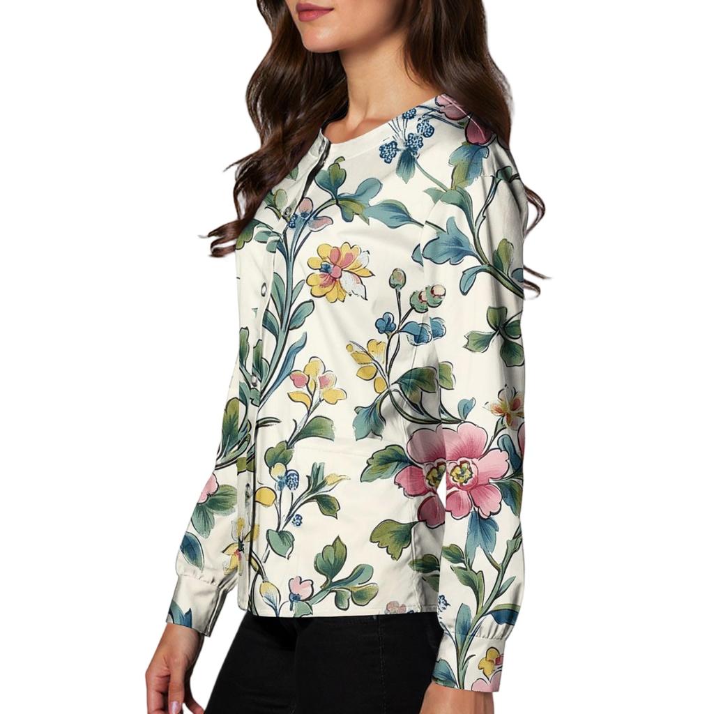 Women Casual Long Sleeve Single Breasted Floral Print Cardigan Button Down Top for Work or Everyday Wear Lightweight Layering Shirt