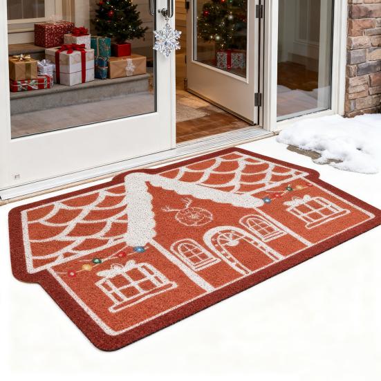 Gingerbread House Christmas Rug Gingerbread Welcome Door Mat Christmas Non Slip Entrance Rug