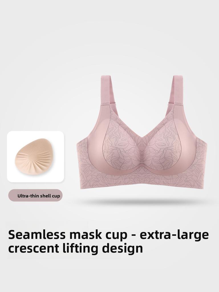 Plus Size Crescent Lifting Soft Support Bra, Ultra-Thin Shell Cup Anti-Gravity Anti-Sagging Side Support Wireless Seamless Women's Lingerie