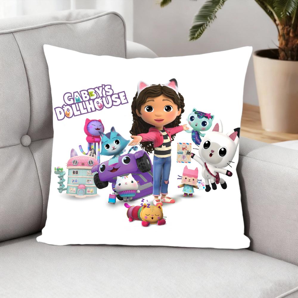 Cartoon Anime Gabby Dollhouse Short Plush Cushion Cover Pillow Case Double-Sided Printing Zipper Closure Sofa Party Home Decor