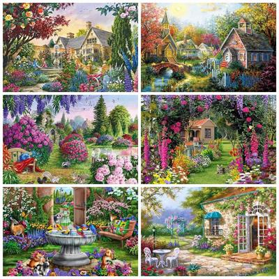 Diamant Stickerei Garten Voll Platz Runde Handarbeiten Diamant Malerei Landschaft Mosaik Haus Strass Kit Home Decor