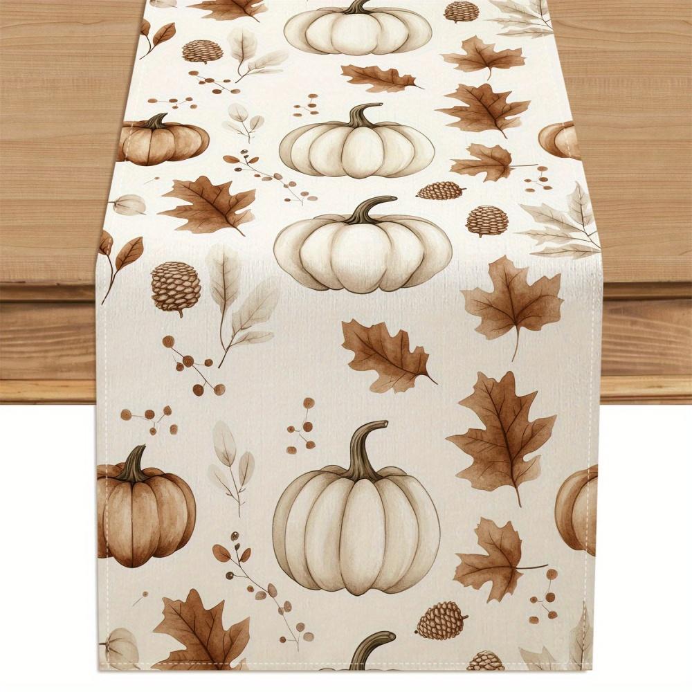 1 pièce Chemin de table Citrouille et Pomme de pin - Décoration d'Automne, de Thanksgiving, de Ferme, Utilisation Intérieure/Extérieure pour la Décoration de Table de Thanksgiving 150x33cm