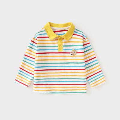 Infant Children's T-shirt Baby Spring and Autumn Polo Collar Cartoon Color Strip Autumn Clothes Boys and Girls Baby Bottoming Shirt