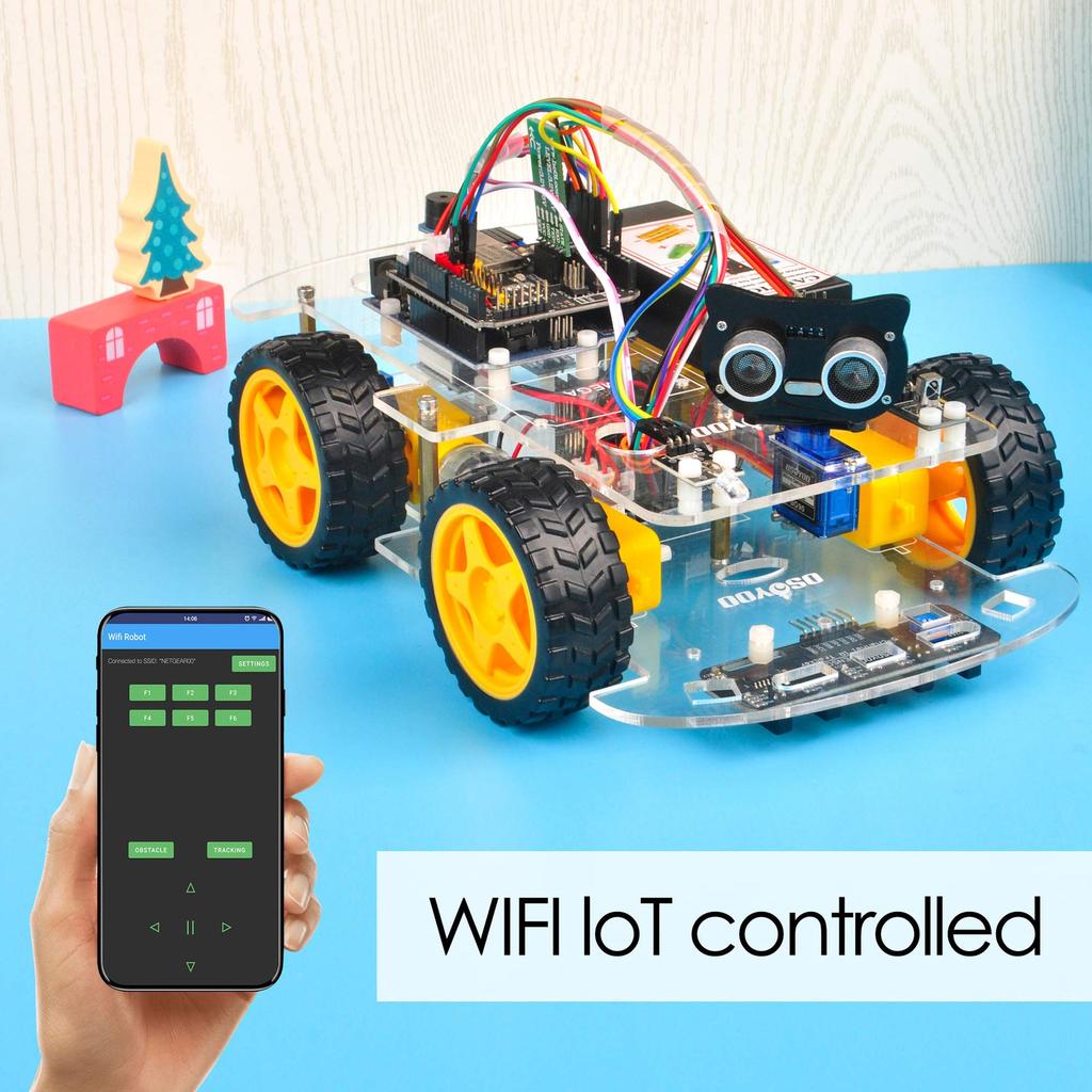OSOYOO Arduino UNO Multifunctional Educational Robot Car V2.1 STEM Remote Control App 4WD Building, Programming, Learning Educational Electric Robotic