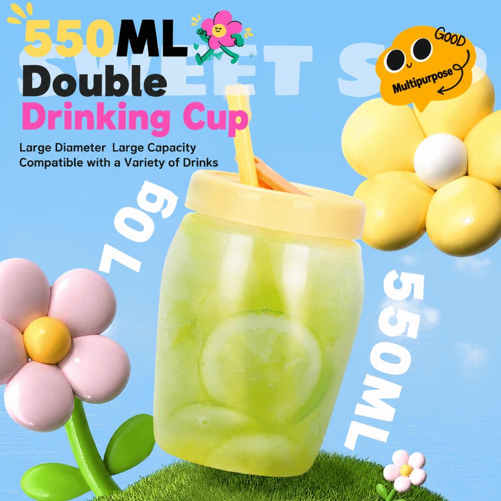550ml Sippy Tumbler with Straw Coffee Cup Multi-functional Double Drinking Cup  Coffee Juice Milk