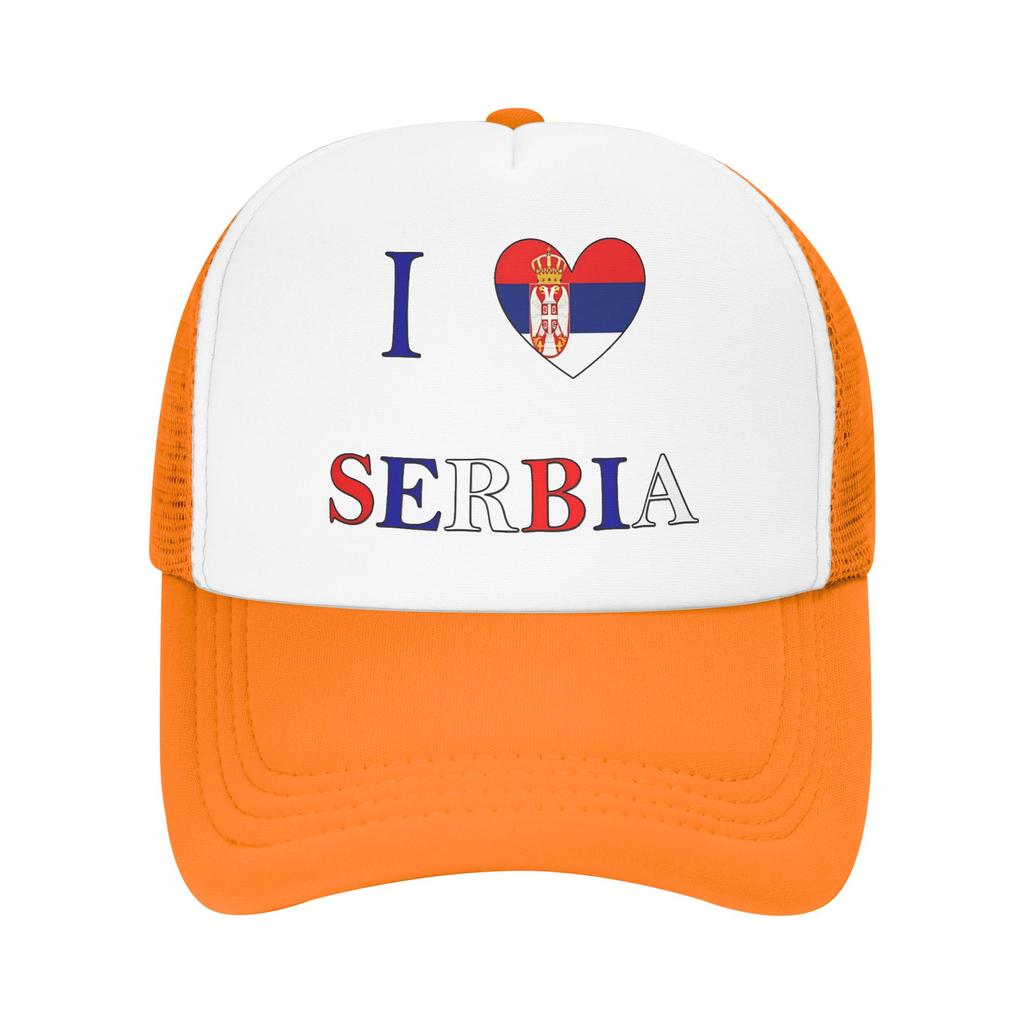 I Love Serbia Mesh Sun Hats Tennis Skate SunProof Snapback Cap FeUnisex Unisex Stylish Design Hip Hop Hats