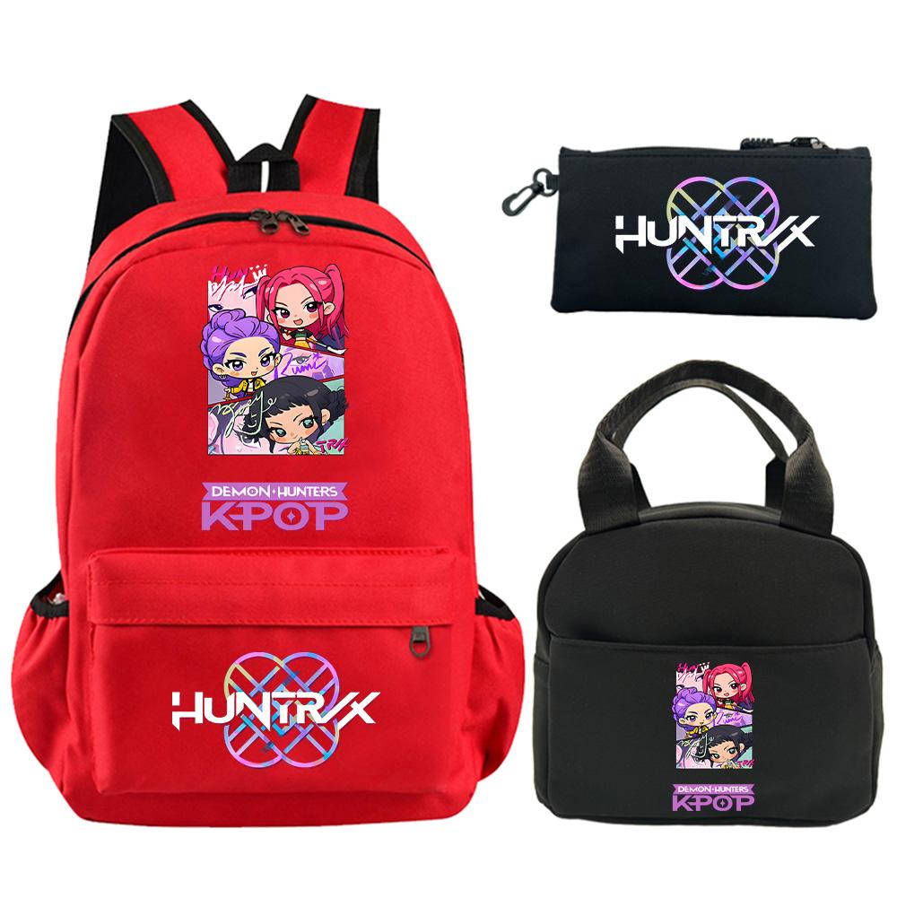 3Pcs/set Anime K-Pop Demon Hunters Printed Backpack with Shoulder Bag Pencil Case for Student Boy Girl Schoolbag Large Capacity Waterproof Bookbag