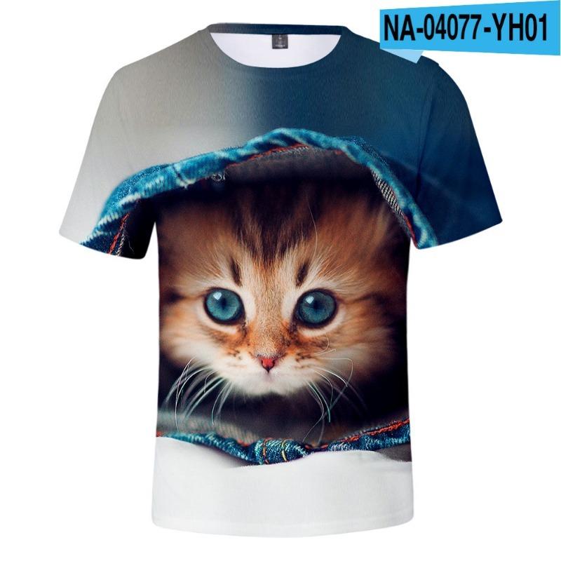 Children's Cat Adult 3D Printed Short Sleeve Men's Street Trend 3D Color Printed Short Sleeve T-shirt Tops & T-shirts (men’s)