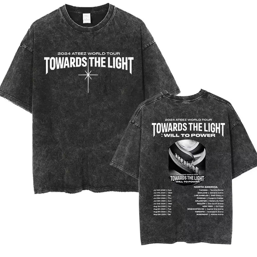 2025 Ateez World Tour Towards The Light Will To Power Vintage Washed T-shirts Men Women Korean Kpop T Shirt Cotton T-shirt Tops
