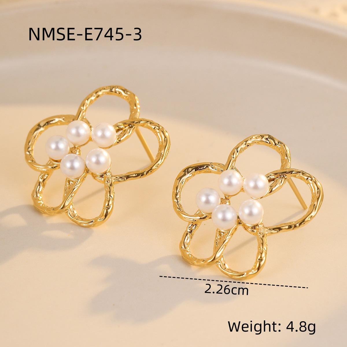 GEMCHIC Women s Gold Hollow Flower Pearl Stainless Steel Earrings Light Luxury Fashion Jewelry