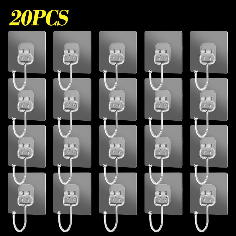 Big Size Hook Self-Adhesive PVC & Stainless Steel Transparent Multi-Purpose Wall Holder Door Rack Kitchen Storage Organizer Home