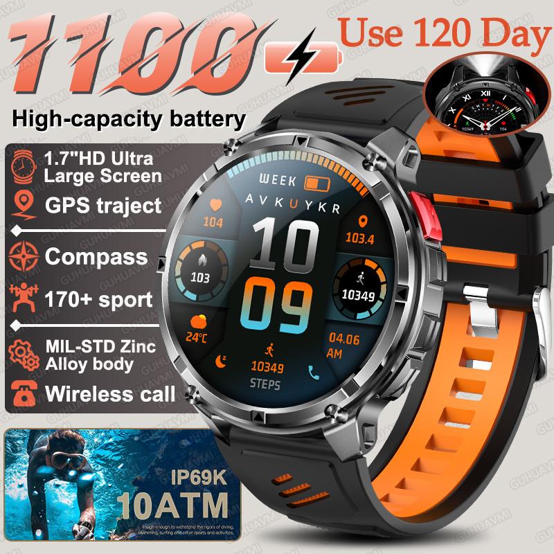 New Military 1100mAh Big Battery Outdoor Smart Watch Men GPS Path Compass 10ATM Waterproof Call AMOLED HD Sport Smartwatch
