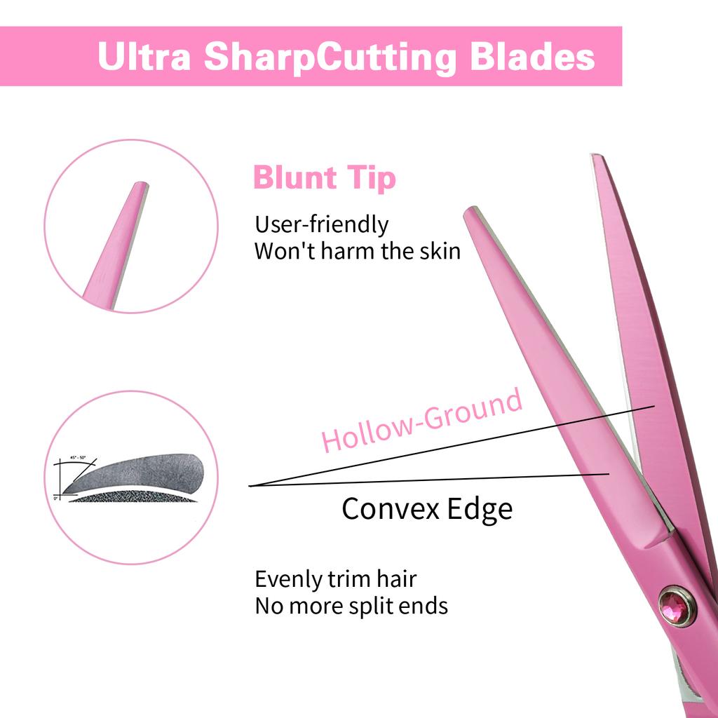 Professional Pink Hair Cutting Shears Thinning Texturing Scissors Barber Scissors With Hair Comb Hair Clips