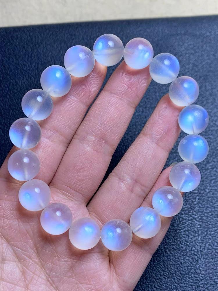 Women s Blue Moonstone Crystal Bracelet - Natural Ice Type, Creamy Body, Strong Blue Light, Rainbow Moonlight Gift. Beads ~6mm