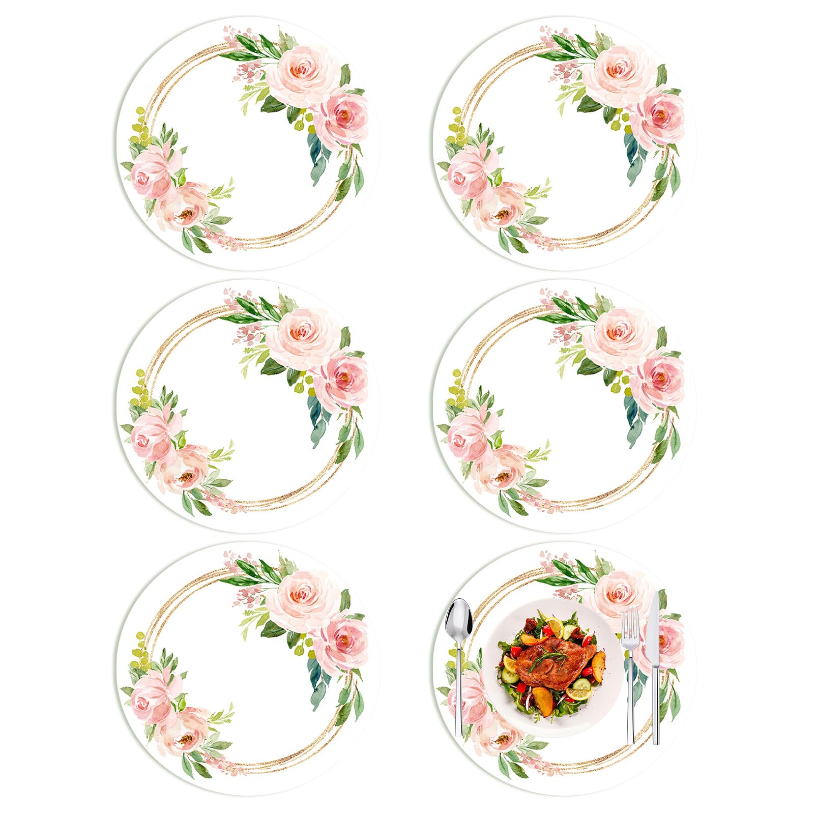 

Tarklanda Blue White Floral Round Placemats Set of 6 Chinoiserie Plastic Place Mats 13.4 Inch Washable Flower Vinyl Table Mats 6PCS