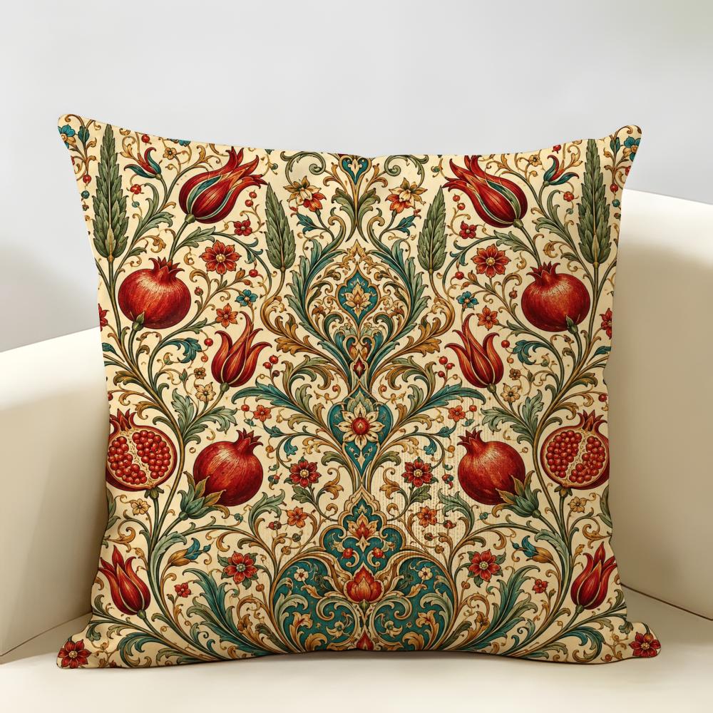 Retro Bohemian Flowers Pattern Cushion Cover Durable Hypoallergenic Organic Linen Short Pillow Cover Washable