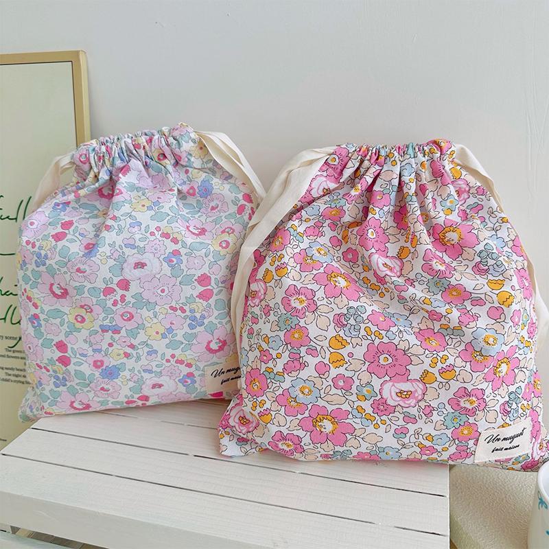 Forest Style Handmade Floral Cotton Drawstring Bag Vintage Storage Pouch For Underwear Travel Organizer Pouch