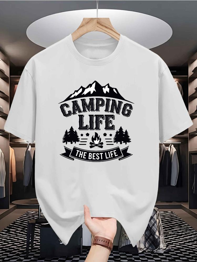 

Men s Summer Cotton Casual Loose Camping Pattern Printed Comfortable Sports Round Neck Short Sleeved T-shirt Top S разноцветный