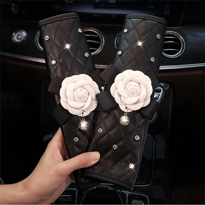 2pcs Universal Crystal Crown PU Leather Car Seat Belt Cover Diamond Shoulder Pad Car Styling Seatbelts Pad Car Accessories