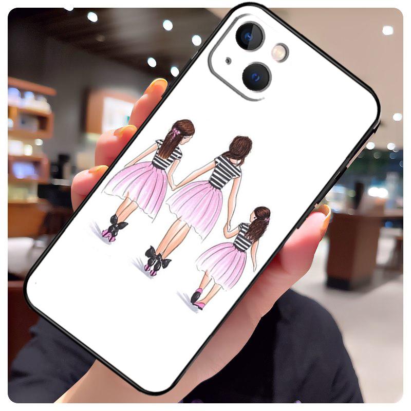 Black Brown Hair Baby Mom Girl Son Case For iPhone 15 Pro Max 14 13 12 11 16 17 Pro Max mini 15 16 Plus 16e 17 Air Phone Cover