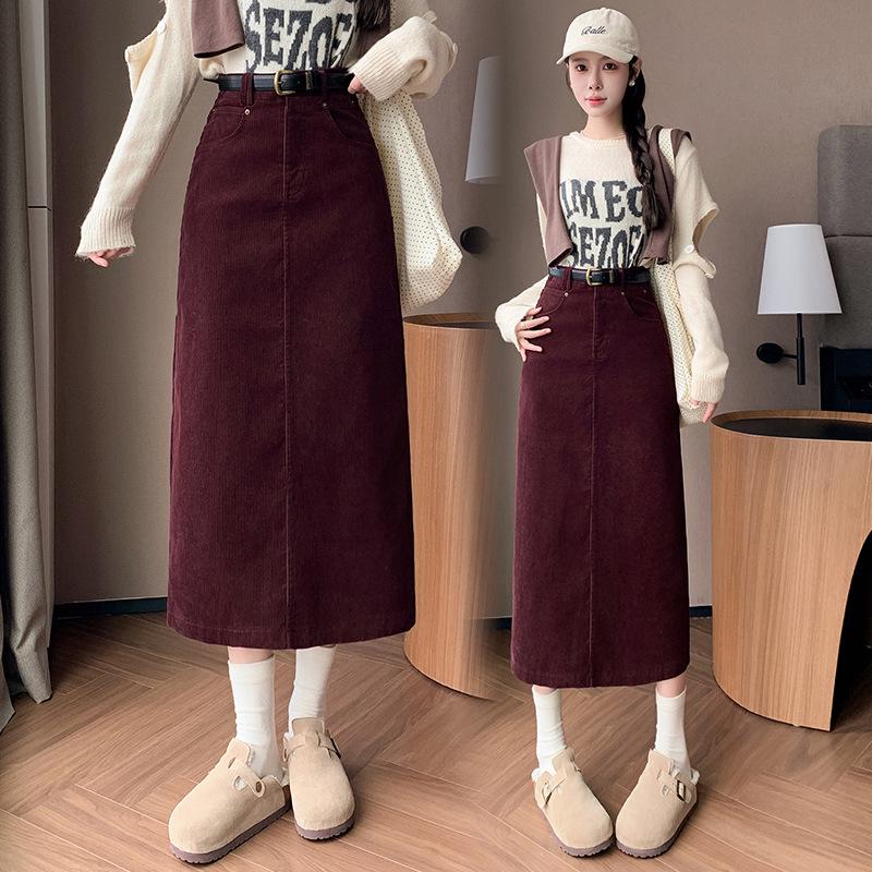 Corduroy High-Waisted Mid-Length Skirt: Retro Hepburn Style for Autumn/Winter 2025. L красный