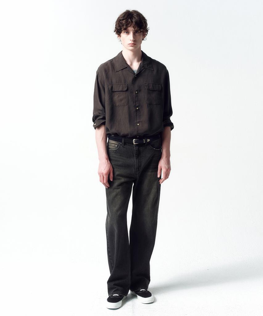 INSILENCE Tencel Gabardine Open Collar Shirt Dark Brown