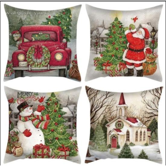 New Christmas Snowman Santa Claus Line Print Pillow Home Sofa Cushion Cover