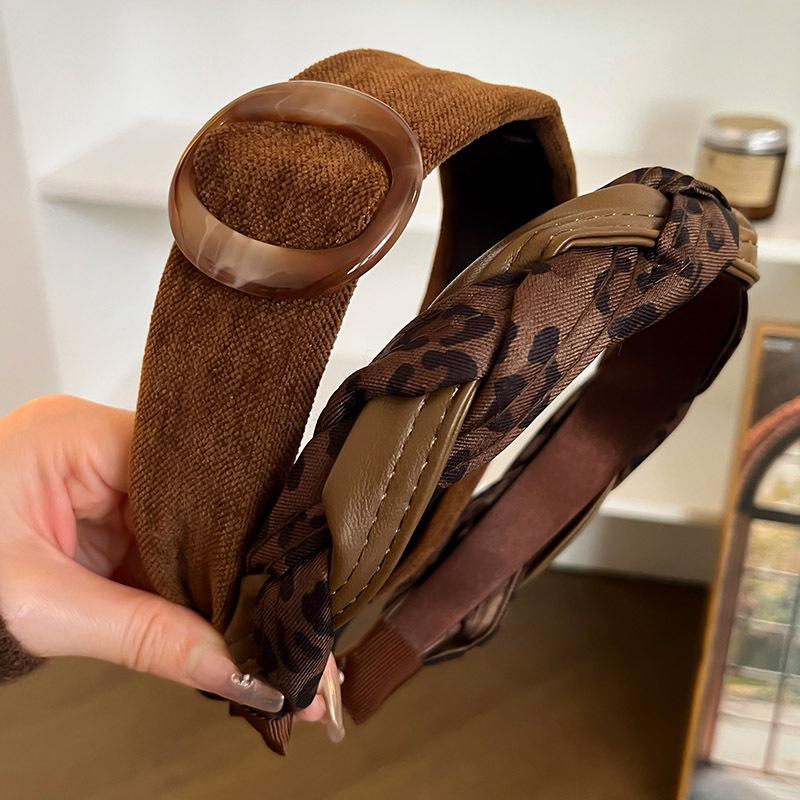 Maillard Retro Plaid Wide-Brim Headband for Women, High Top College Style - 2025 Trend Hair Accessory