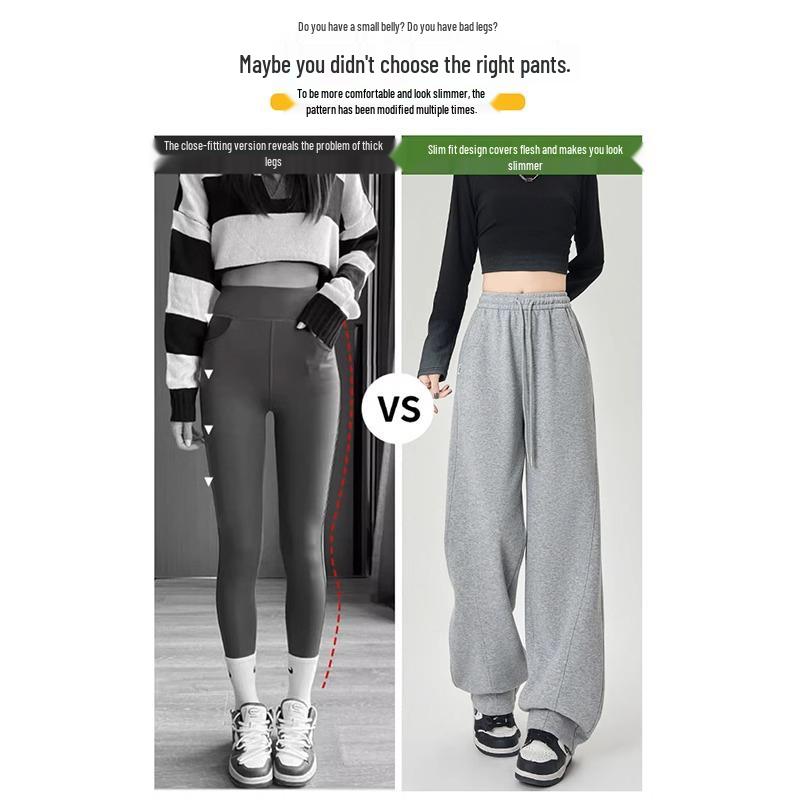 Women's Petite Narrow-Banana-Wide-Leg Drape Casual Straight-Leg Sweatpants for Spring/Autumn