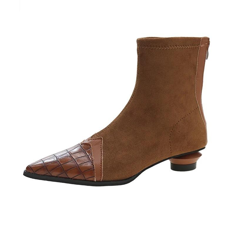 2024 Primavera Outono Botas Femininas de Cano Curto Moda Bico Fino Botas Curtas Senhoras Elegantes Sapatos de Salto Baixo Inverno Bombas Femininas